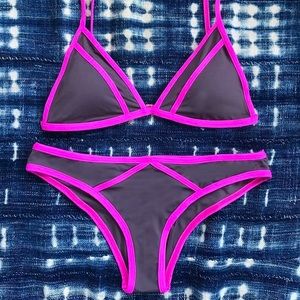 Gray and neon pink L Space bikini
